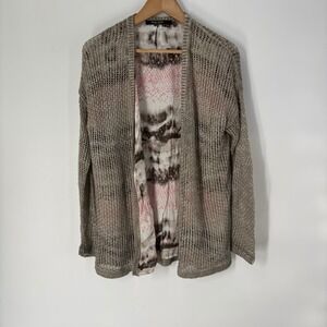 Marc Aurel Linen Cotton Open Knit Mesh Cardigan Taupe Pink Layered EU 36